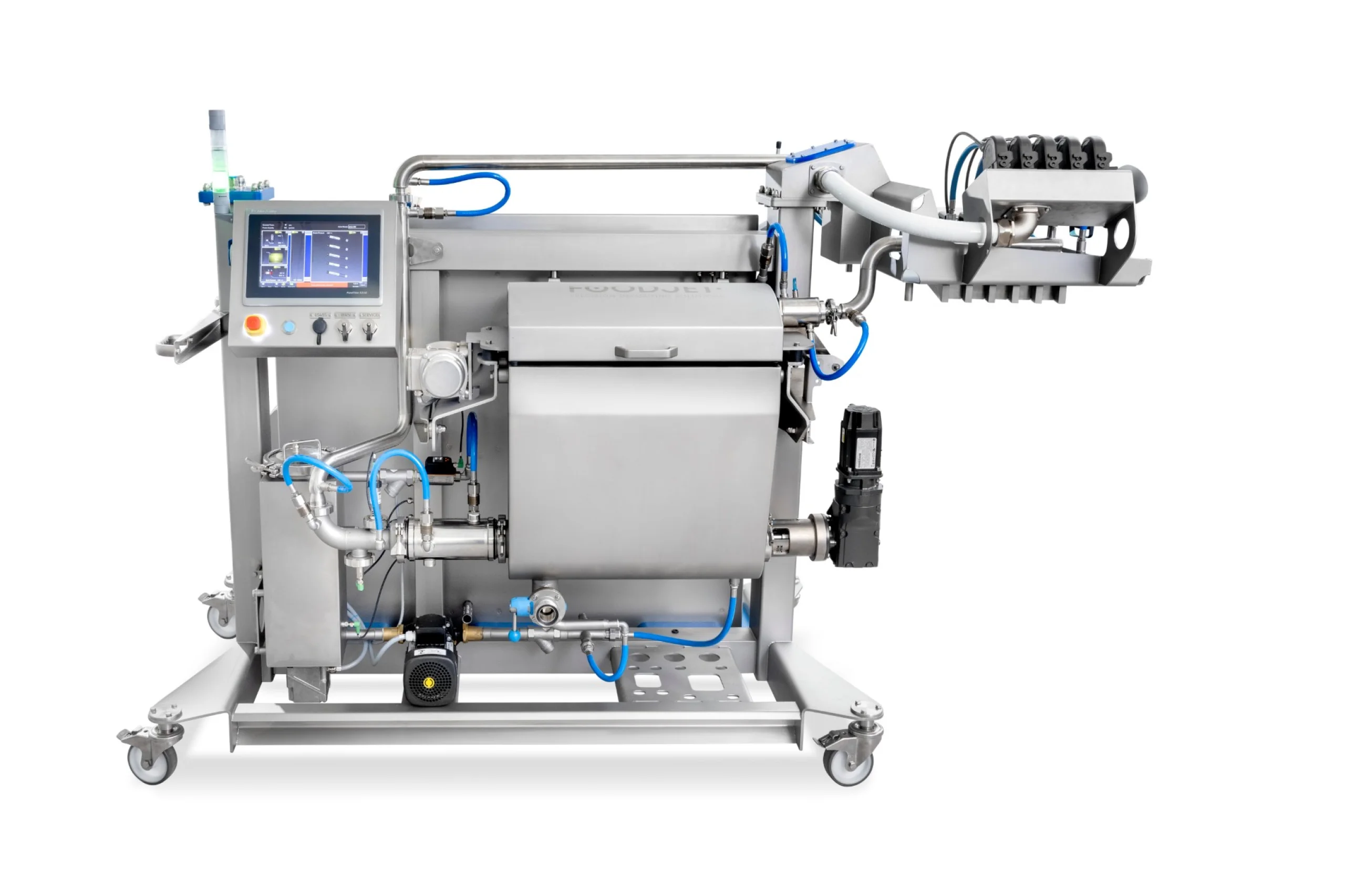 MDSUW5 mobile depositor with integrated supply unit for warm materials and five depositing heads, front view