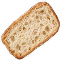 Half ciabatta roll, cut side up, before depositing